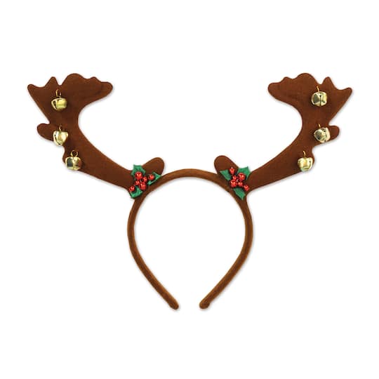 Beistle Adult Brown Reindeer Antlers with Bells, 2ct.